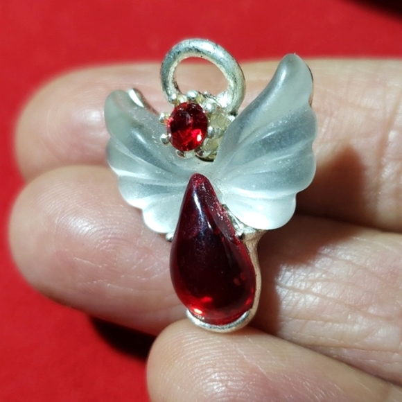 OLIT Faux Ruby & Silver Angel With Iridescent Wings Lapel Pin Made In USA - Picture 6 of 8